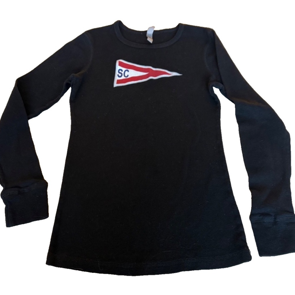 SC Boating Flag Waffle Weave Long Sleeve Top; Black; Women's Large